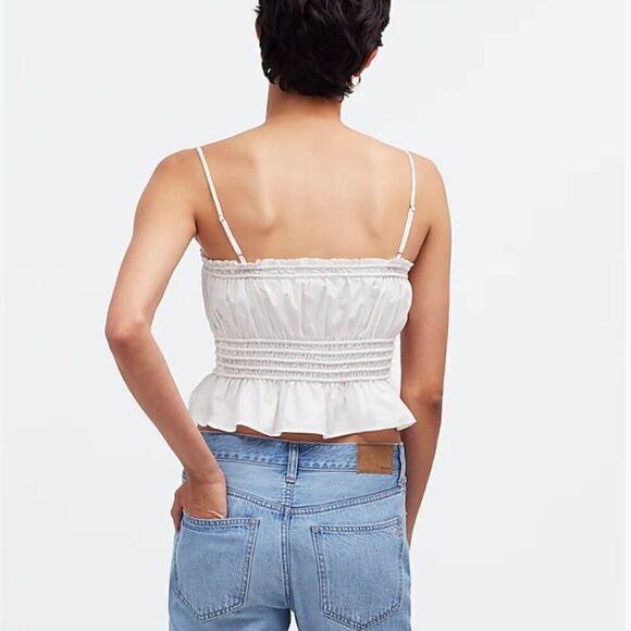 Madewell Smocked Button-Front Top in white Poplin New without tags - Picture 4 of 10